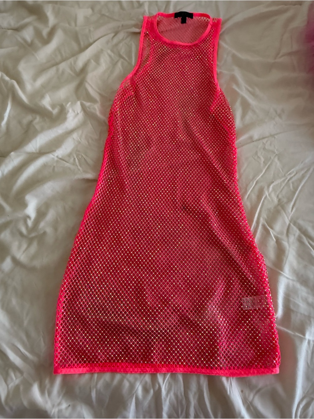 Neon Pink Sleeveless Mesh Mini Dress